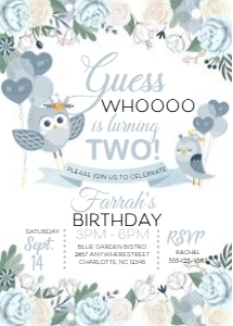 Owl Birthday Invitation (Blue) -1: Owl Birthday Invitation (Blue) -1