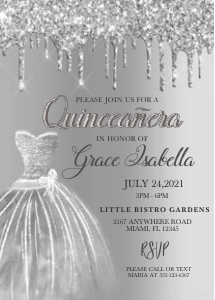 Silver Glitter Drip Quinceanera Invitation: Silver Glitter Drip Quinceanera Invitation
