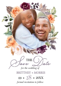 Peach Plum Floral Save The Date Photo Announcement: Peach Plum Floral Save The Date Photo Announcement