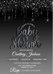Black Glitter Drip Baby Shower Invitation: Black Glitter Drip Baby Shower Invitation