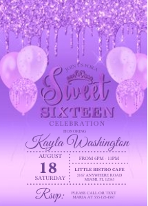 Purple Glitter Drip Sweet Sixteen Birthday Invitation: Purple Glitter Drip Sweet Sixteen Invitation