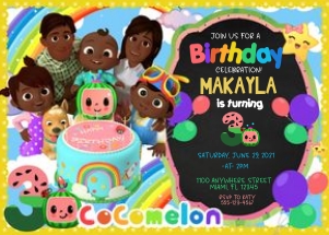 CocoMelon Birthday Invitation -BLK-3: Cocomelon Birthday Invitation Blk-3