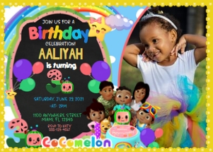 CocoMelon Birthday Photo Invitation -BWN-3: Cocomelon Birthday Photo Invitation BWN -3