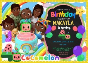 CocoMelon Birthday Invitation -BLK-4: Cocomelon Birthday Invitation Blk-4
