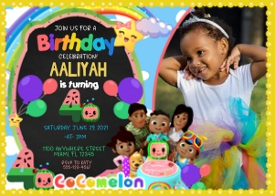 CocoMelon Birthday Photo Invitation -BWN-4: Cocomelon Birthday Photo Invitation BWN -4