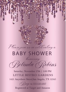 Mauve Glitter Drip Baby Feet Invitation: Mauve Glitter Drip Baby Feet Invitation (Bundle)