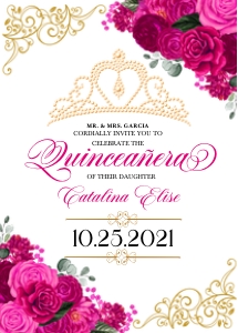Fuchsia Pink Floral Quinceanera Invitation -4 design preview