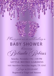 Purple Glitter Drip Baby Feet Invitation: Purple Glitter Drip Baby Feet Invitation