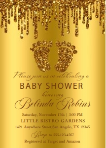 Gold Glitter Drip Baby Feet Invitation: Gold Glitter Drip Baby Feet Invitation (Bundle)