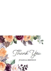 Peach Plum Floral Wedding Thank You (Folded): Peach Plum Floral Thank You Card