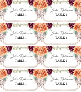 Peach Plum Floral Place Card: Peach Plum Floral Place Card