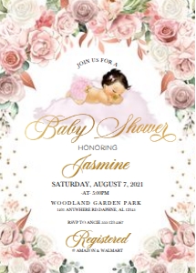 Pink Floral Sleeping Baby Invitation -3: Pink Floral Sleeping Baby Shower Invitation -3