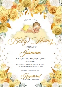 Yellow Floral Sleeping Baby Invitation -2: Yellow Floral Sleeping Baby Shower Invitation -2