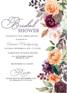 Peach Plum Floral Bridal Shower Invitation -1: Peach Plum Floral Bridal Shower Invitation -1