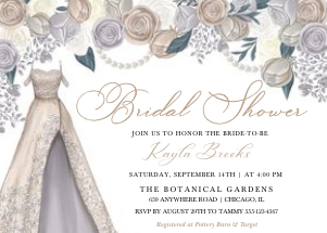 Elegant Champagne Silver Bridal Shower Dress Invitation -2: Elegant Champagne Silver Bridal Shower Dress Invitation -2