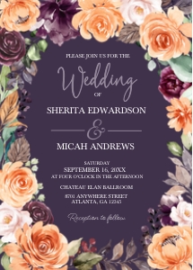 Peach Plum Floral Wedding Invitation -3 (Dark): Peach Plum Floral Wedding Invitation -3 (Dark) Bundle