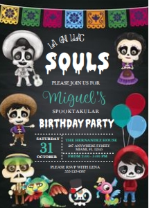 Day of the Dead Halloween Birthday Invitation -4: Day of the Dead Halloween Birthday Invitation -4