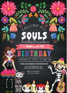 Sugar Skull Girl Halloween Birthday Invitation -1 (Dark): Sugar Skull Girl Halloween Birthday Invitation -2