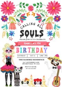 Sugar Skull Girl Halloween Birthday Invitation -2: Sugar Skull Girl Halloween Birthday Invitation -3