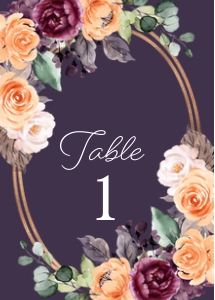 Peach Plum Floral Table Number (Dark): Peach Plum Floral Table Sign (Dark)