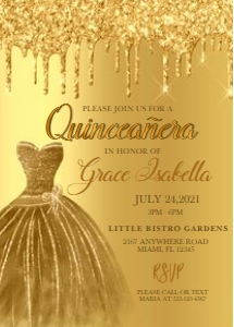 Gold Glitter Drip Quinceanera Invitation: Gold Glitter Drip Quinceanera Invitation