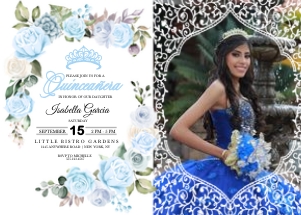 Blue Floral Quinceanera Photo Invitation (Bundle) design preview