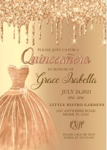 Champagne Glitter Drip Quinceanera Invitation: Champagne Glitter Drip Quinceanera Invitation