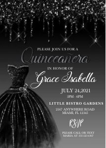 Black Glitter Drip Quinceanera Invitation design preview