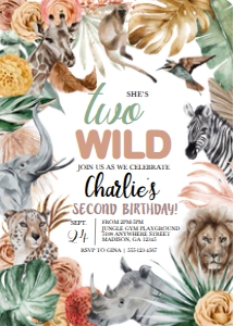 Boho Animal Safari Two Wild Birthday Invitation: Boho Animal Safari Two Wild Birthday Invitation