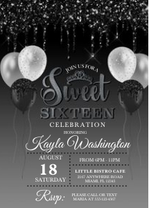 Black Glitter Drip Sweet Sixteen Birthday Invitation: Black Glitter Drip Sweet Sixteen Invitation