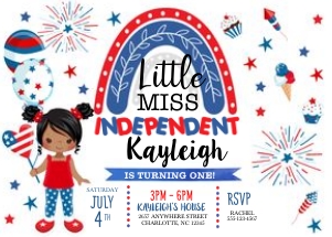 4th of July Little Miss Independent Birthday Invitation -7: 4th of July Little Miss Independent Birthday Invitation- 7