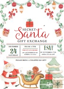 Secret Santa Christmas Party Invitation -3: Secret Santa Christmas Invitation -3