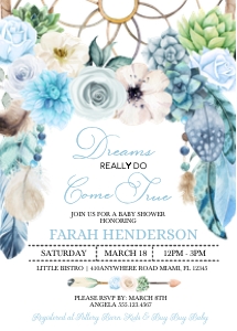 Blue Boho Baby Shower Invitation -1: Blue Boho Baby Shower Invitation -2