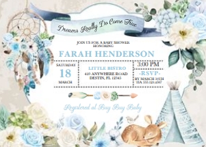 Blue Boho Woodland Baby Shower Invitation: Blue Boho Baby Shower Invitation -1