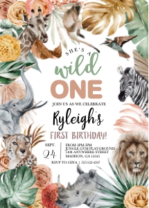 Boho Animal Safari Wild One Birthday Invitation: Boho Animal Safari Wild One Birthday Invitation