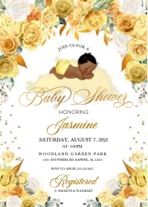 Yellow Floral Sleeping Baby Invitation -1: Yellow Floral Sleeping Baby Shower Invitation -1