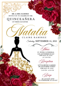 Red Floral Quinceanera Invitation -5: Red Floral Quinceanera Invitation -5
