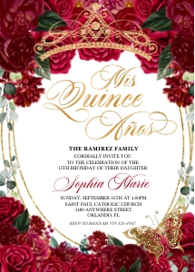 Red Floral Quinceanera Invitation -6: Red Floral Quinceanera Invitation -6