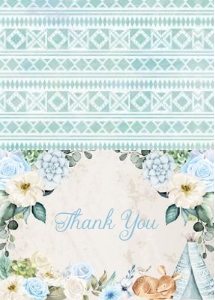 Blue Boho Woodland Thank You (Folded): Blue Boho Baby Shower Invitation -1 (Bundle)
