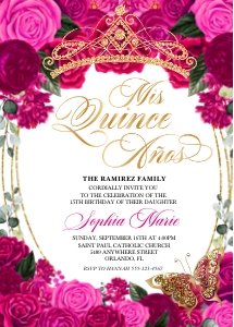Fuchsia Pink Floral Quinceanera Invitation -6 design preview