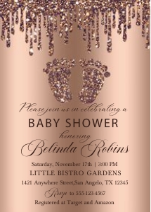 Bronze Glitter Drip Baby Feet Invitation: Bronze Glitter Drip Baby Feet Invitation (Bundle)