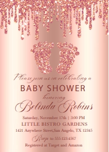Rose Gold Glitter Drip Baby Feet Invitation: Rose Gold Glitter Drip Baby Feet Invitation (Bundle)