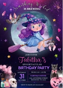 Cute Witch Halloween Party Invitation -1: Cute Witch Halloween Party Invitation
