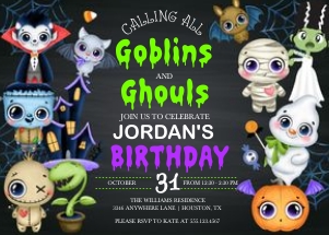 Goblins Halloween Birthday Party Invitation-2: Goblins and Ghouls Halloween Invitation -2