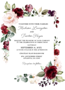 Burgundy Floral Wedding Invitation - 2: Burgundy Floral Wedding Invitation - 2 (Bundle)