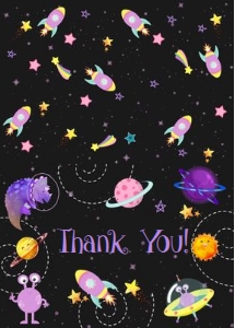 Dinosaur Space Thank You (Folded) -2: Dinosaur Space Birthday Invitation (Bundle) -2