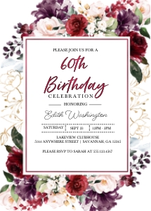 Burgundy Floral Birthday Invitation: Burgundy Floral Birthday Invitation