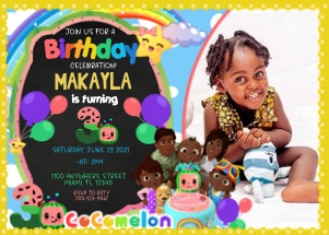 CocoMelon Birthday Photo Invitation -BLK-3: Cocomelon Birthday Photo Invitation Blk-3
