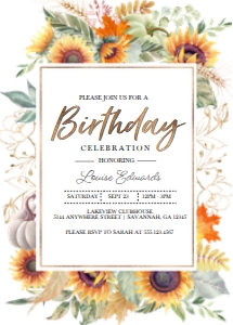 Sunflower Birthday Invitation -1: Sunflower Birthday Invitation -1
