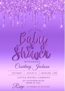 Purple Glitter Drip Baby Shower Invitation: Purple Glitter Drip Baby Shower Invitation